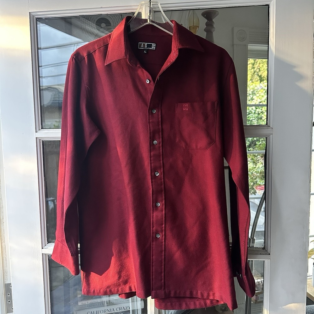 Vintage Daks London Mens L Red Long‎ Sleeve 100% Wool Button Down Shirt Japanese